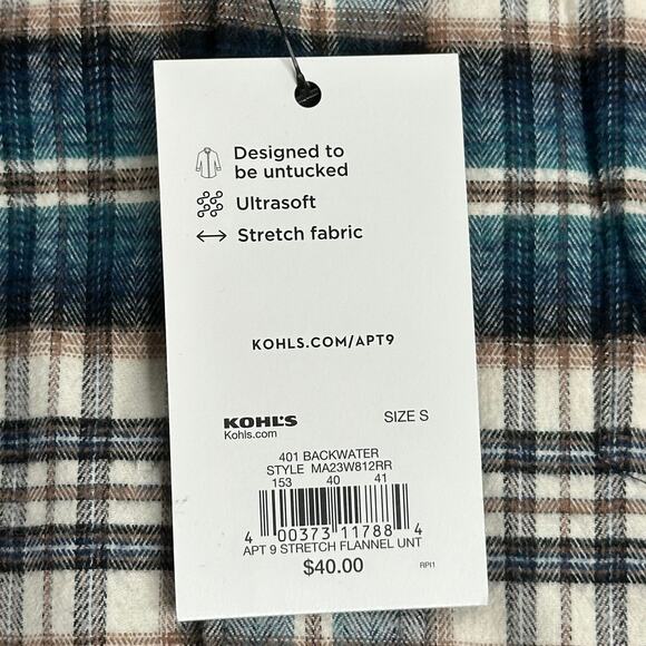 NWT Apt. 9 Blue Plaid Button Up Flannel Shirt Untucked Fit Mens Size Small S - Picture 9 of 12